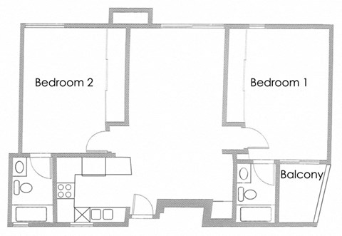Floor plan for 2 beds, 2 baths, 981 sqft